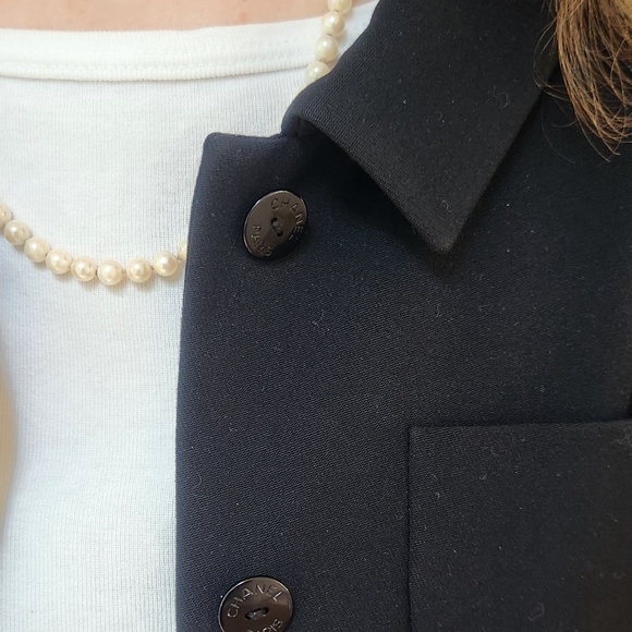 CHANEL Black Vintage Wool Suit with Jacket & Pants lined with Silk  -Size 36/US6 - Picture 3 of 16